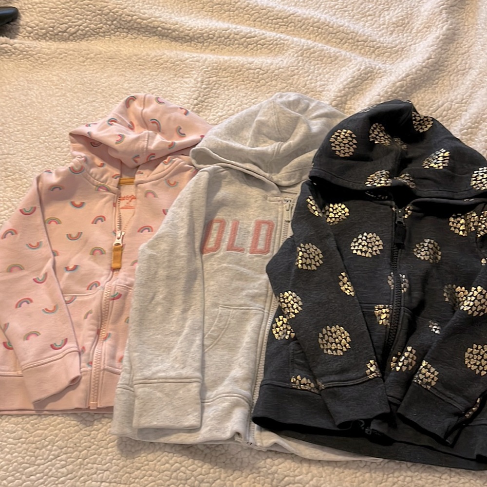 Three size 4T zip up hoodies. Two Cat & Jack, once Old Navy.